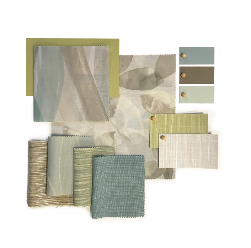 Fabric swatches, color blogs, and print tiles showing Inpro’s 2020 Balance Palette features.