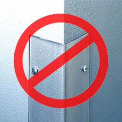 A plastic corner guard with a no symbol over it