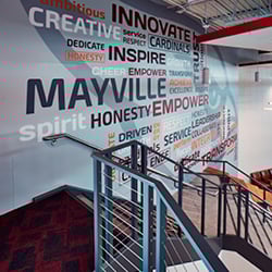 Aspex Printed Wall Protection word art mural in a school.