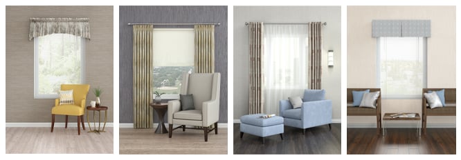 Four window treatment styles and options from Inpro displayed in a collage style photo.