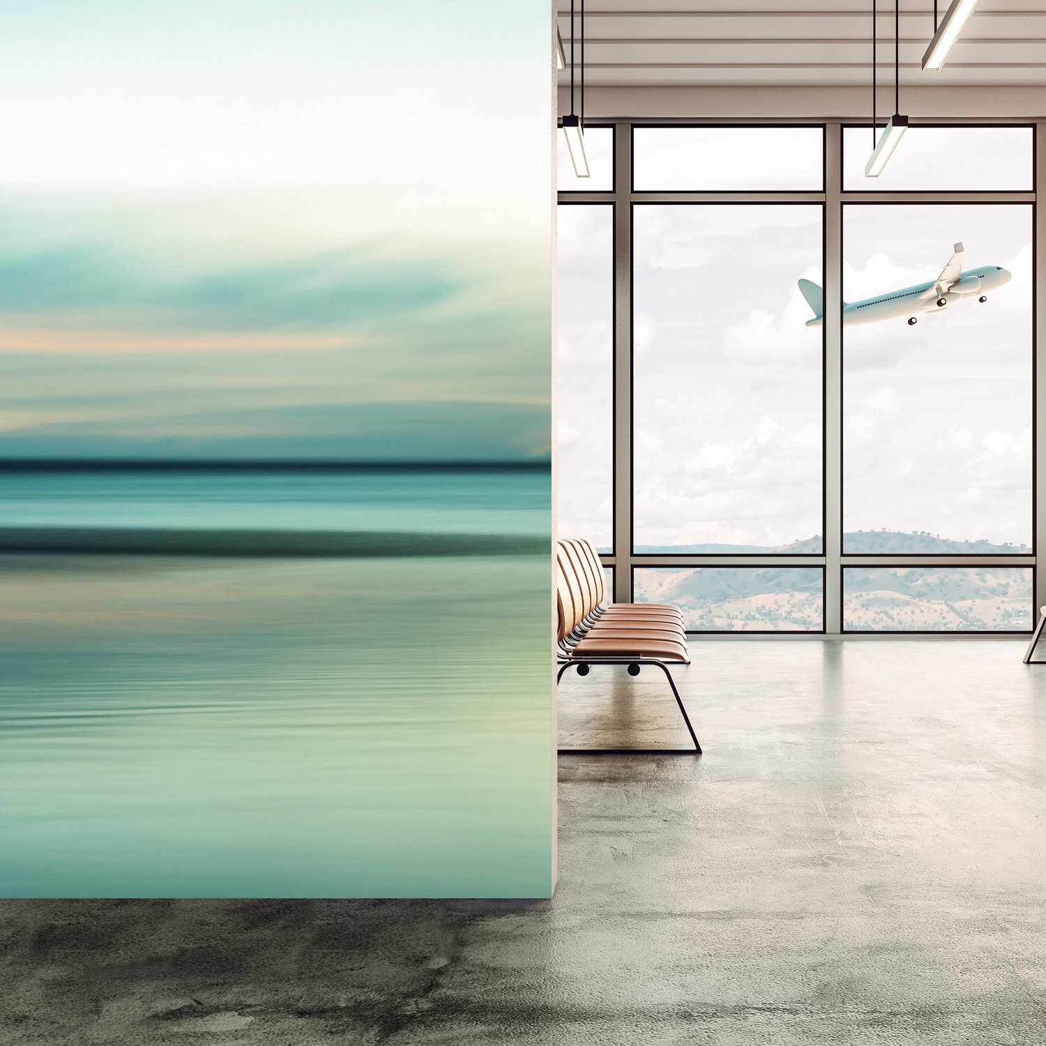 Aspex printed wall protection seascape in airport