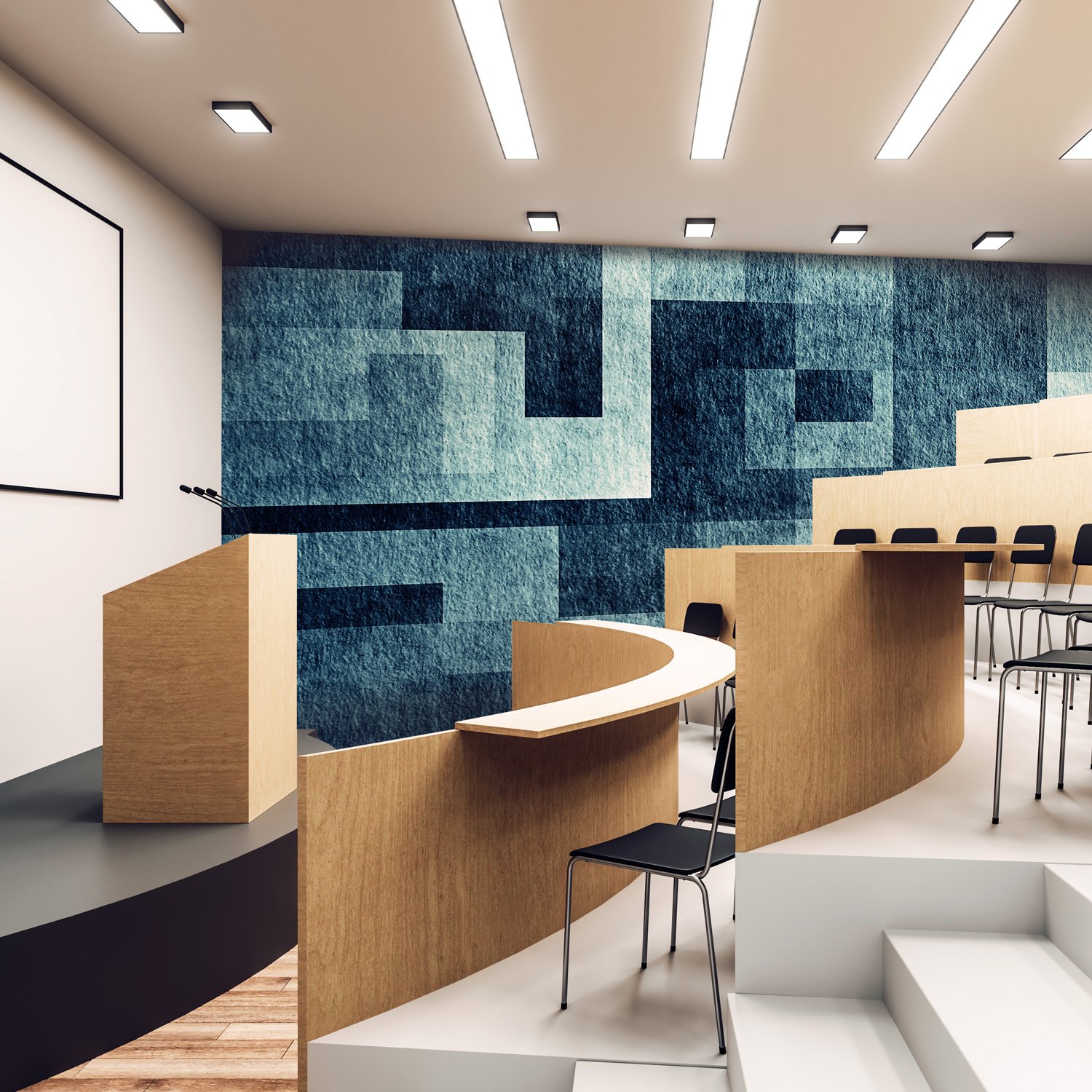Aspex printed wall art geometric blue in a classroom
