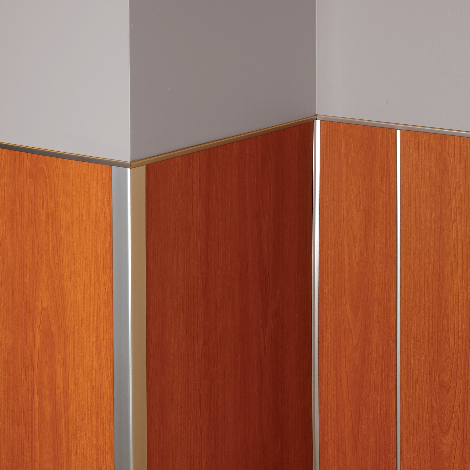 Faux metal rigid sheet trim  with wood grain finish rigid vinyl panels