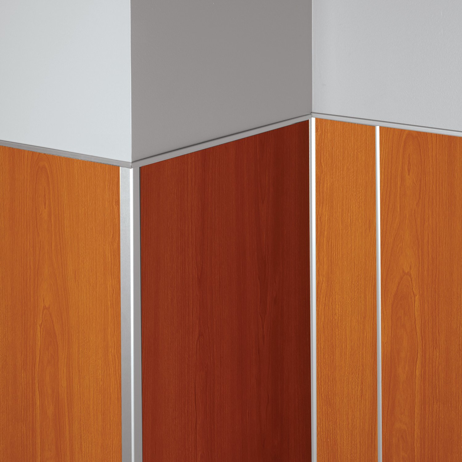 Aluminum rigid sheet trim pieces with wood grain panels