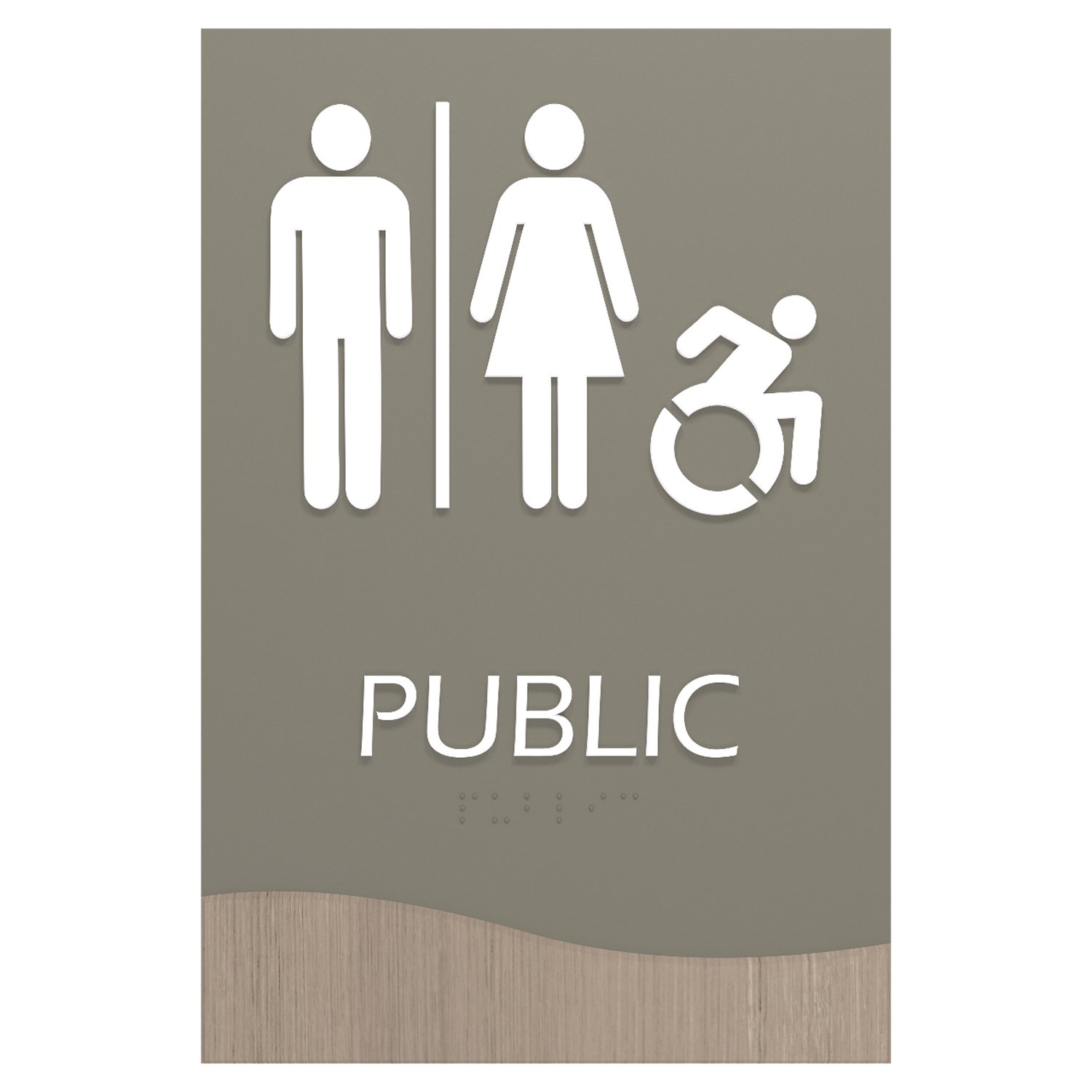 ADA public accessible restroom sign gray and wood grain in Sedona Standard Sign Design