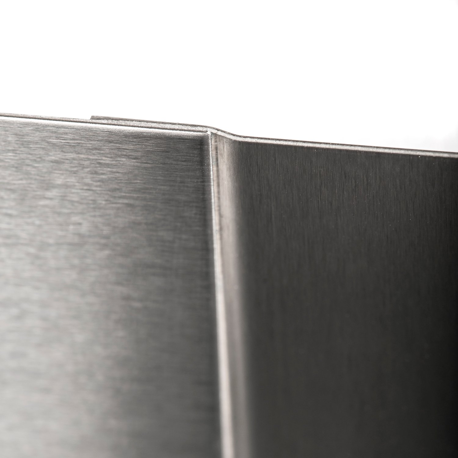 Close up view of stainless steel wall panel join