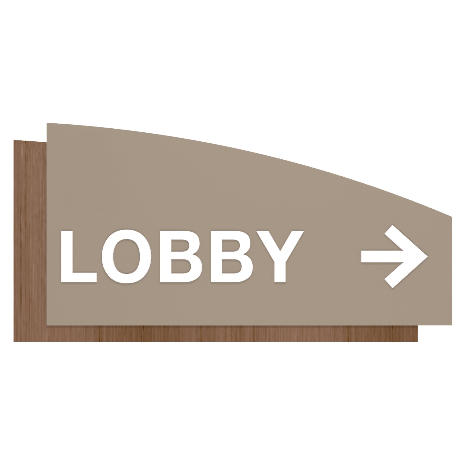Lobby directional sign with arrow gray and wood grain in Sydney Standard Sign Design