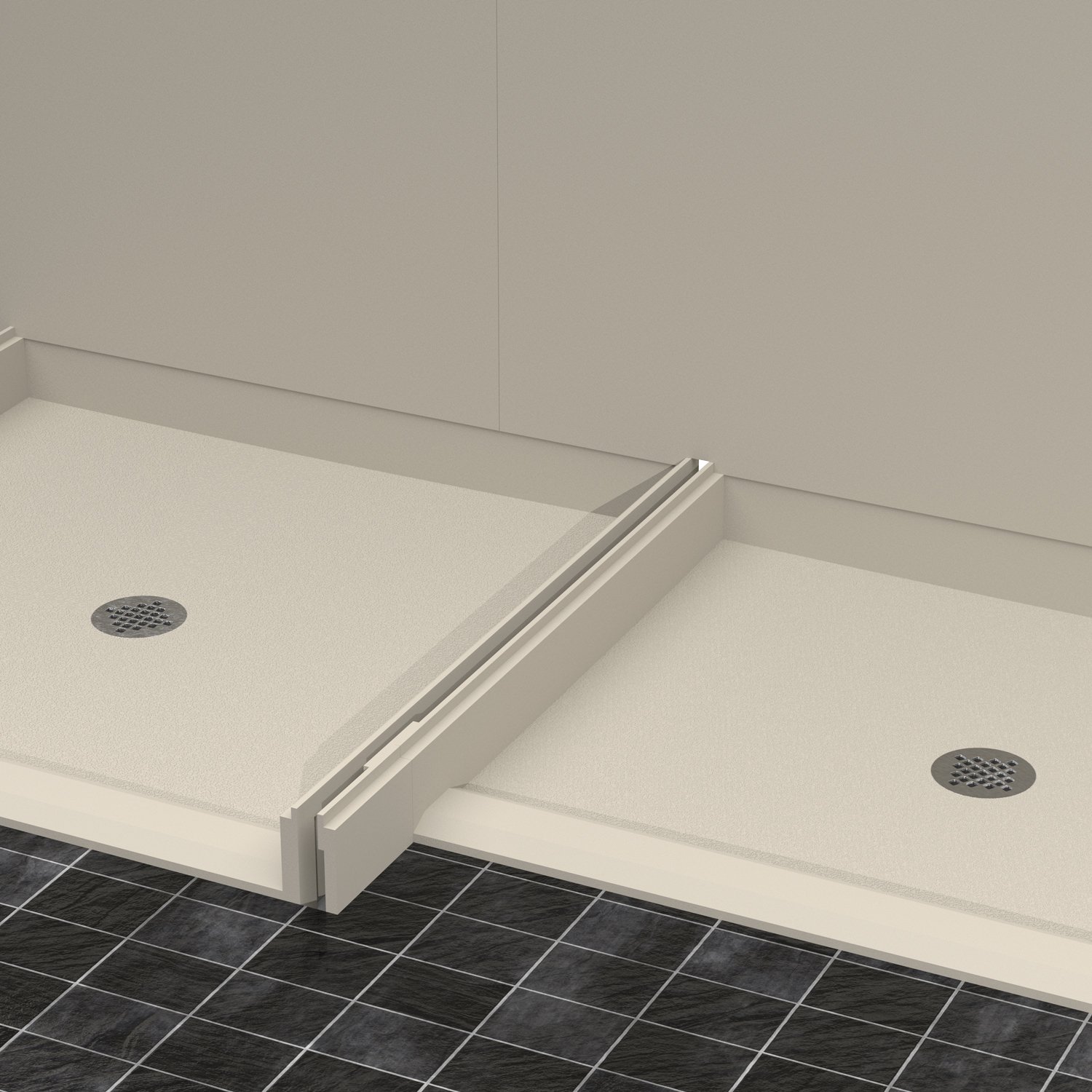 Two shower bases with a Water Barrier Extension added