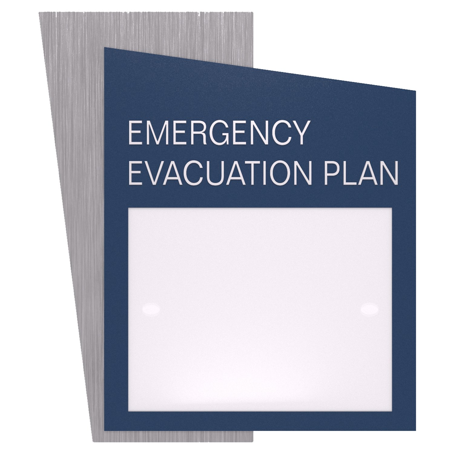 Emergency evacuation plan sign with information window blue and wood grain in Zurich Standard Sign Design